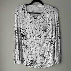 White and Black Rose Long Sleeve Top size XS